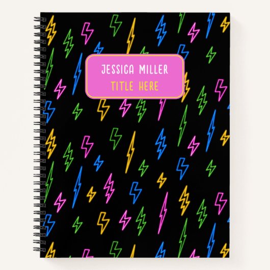 80のカラフルレトロネオン稲妻模様 ノートブック (正面)