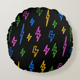 80のカラフルレトロネオン稲妻模様 ラウンドクッション