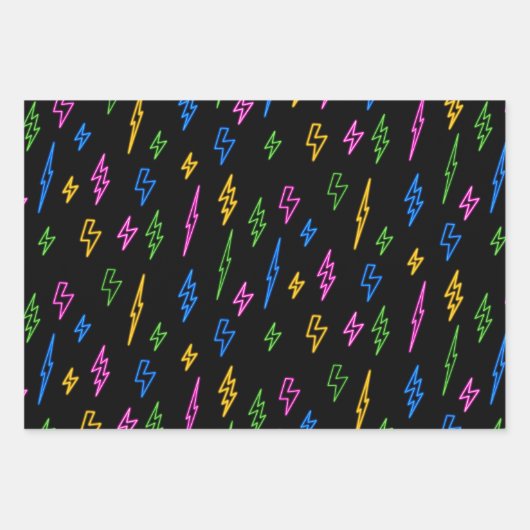 80のカラフルレトロネオン稲妻模様 ラッピングペーパーシート (正面2)