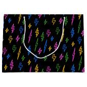 80のカラフルレトロネオン稲妻模様 ラージペーパーバッグ (正面)
