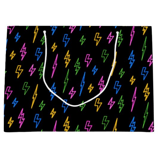 80のカラフルレトロネオン稲妻模様 ラージペーパーバッグ (正面)