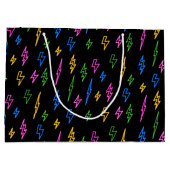 80のカラフルレトロネオン稲妻模様 ラージペーパーバッグ (裏面)