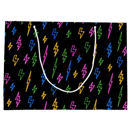 80のカラフルレトロネオン稲妻模様 ラージペーパーバッグ (裏面)