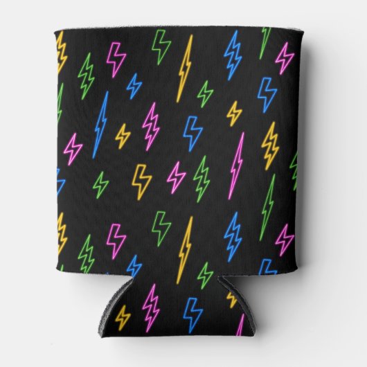 80のカラフルレトロネオン稲妻模様 缶クーラー (正面)