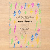 80のカラフルレトロネオン稲妻誕生日 アクリル招待状 (正面)