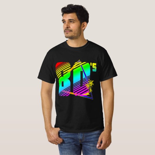 80のカラフル夕日のヤシの木 Tシャツ (正面フル)