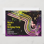 80のカラーグランジ（ばちゃばちゃ）跳ねるレトロ誕生日パーティー 招待状 (正面)