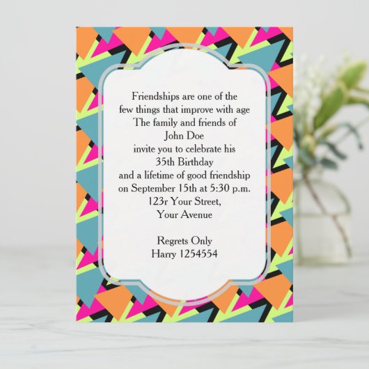 80のスタイル誕生日パーティー幾何学的パターン 招待状 (スタンド正面)