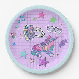 80のテーマパーティー，ローラースケート，音楽，スター ペーパープレート