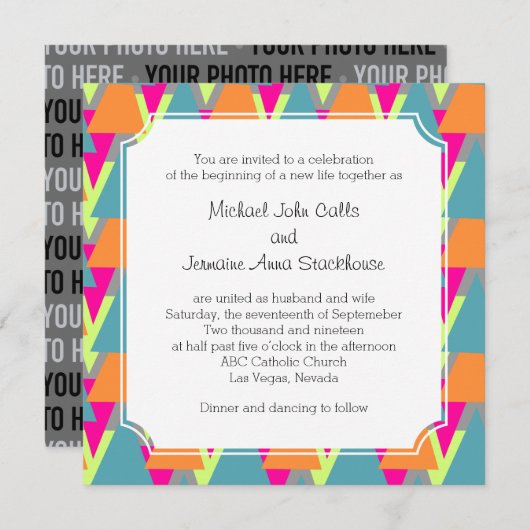 80のテーマ結婚スタイル幾何学模様 招待状 (正面/裏面)