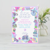 80のテーマ誕生日パーティー、ローラースケートパーティー 招待状 (スタンド正面)