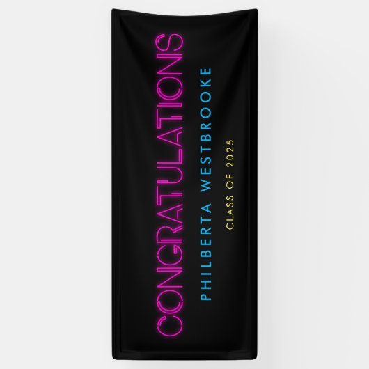 80のネオンライト卒業パーティーおめでとう 横断幕 (縦)