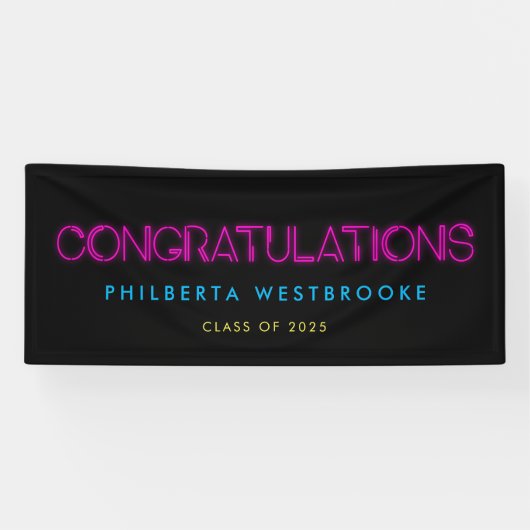 80のネオンライト卒業パーティーおめでとう 横断幕 (横)