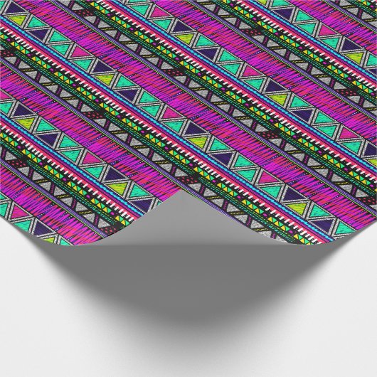 80のネオン幾何学的ストライプな三角形 ラッピングペーパー (角)