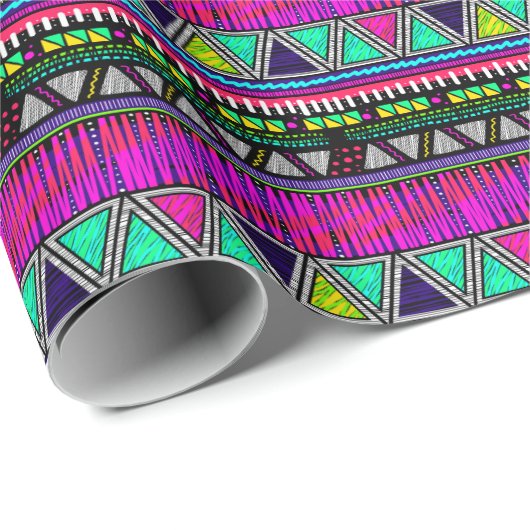 80のネオン幾何学的ストライプな三角形 ラッピングペーパー (ロールコーナー)
