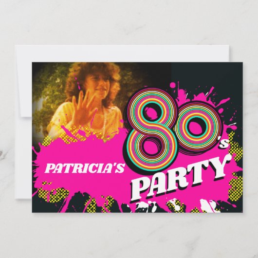 80のパーティー誕生日またはイベントレトロピンクの写真 招待状 (正面)