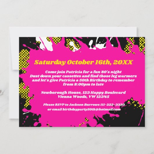 80のパーティー誕生日またはイベントレトロピンクの写真 招待状 (裏面)