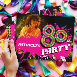80のパーティー誕生日またはイベントレトロピンクの写真 招待状