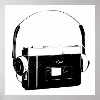 80のポータブルカセットプレーヤー、ウォークマン。 ポスター