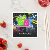 80のレトロおもしろいバースデーパーティネオングロー（ばちゃばちゃ）跳ねる スタンダードカクテルナプキン (インサイチュ)