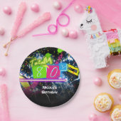 80のレトロおもしろいバースデーパーティネオングロー（ばちゃばちゃ）跳ねる ペーパープレート (パーティー)