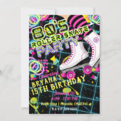 80のレトロローラースケートで滑るスケート誕生日パーティー 招待状 (正面)