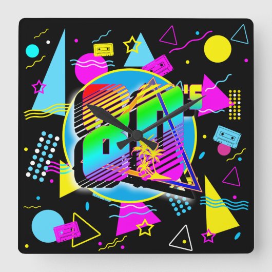 80のレトロヴィンテージオールドスクールスタイル スクエア壁時計 (正面)