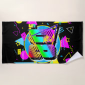 80のレトロヴィンテージオールドスクールスタイル ビーチタオル (正面)