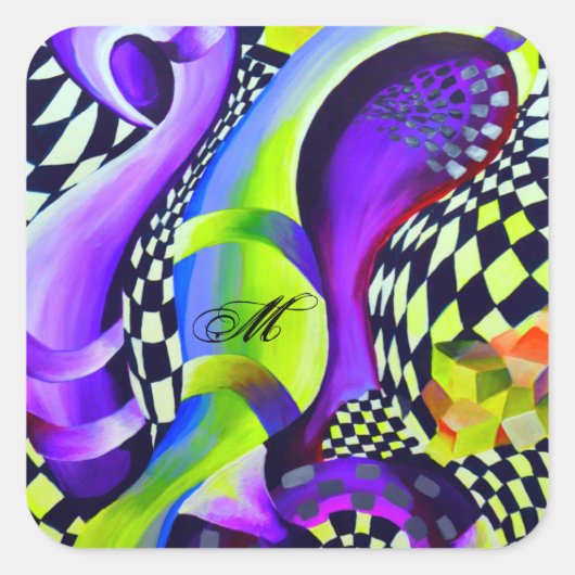 80のレトロ幾何学模様 スクエアシール (正面)