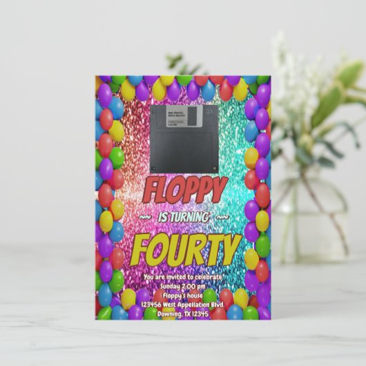 80のレトロ誕生日ミキステープ逆引きパーティー招待状 招待状 (スタンド正面)