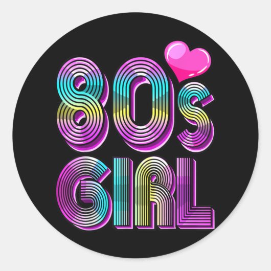 80の女の子の誕生日パーティコスチュームレトロヴィンテージ ラウンドシール (正面)