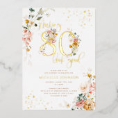 80の見栄えを良くするピンクのフローラ金ゴールド 箔招待状 (正面)