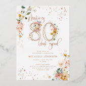 80の見栄えを良くするフローラバラ金ゴールド 箔招待状 (正面)
