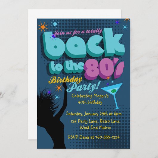 80の誕生日パーティーの招待状に戻る 招待状 (正面/裏面)