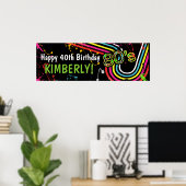 80の誕生日パーティーイベントレトロバナカラフルー ポスター (ホームオフィス)