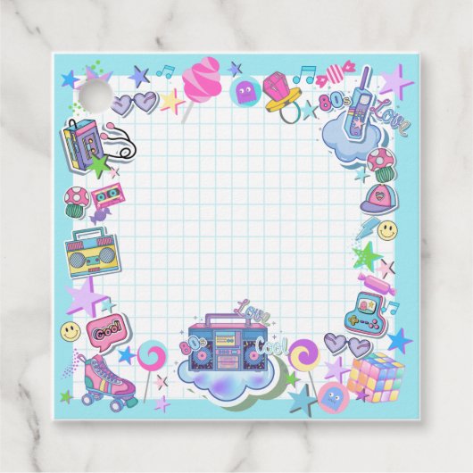 80の誕生日パーティーテーマレトロメッセージカード フェイバータグ (正面)