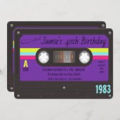 80の誕生日パーティー、レトロカセットテープ 招待状 (正面/裏面)