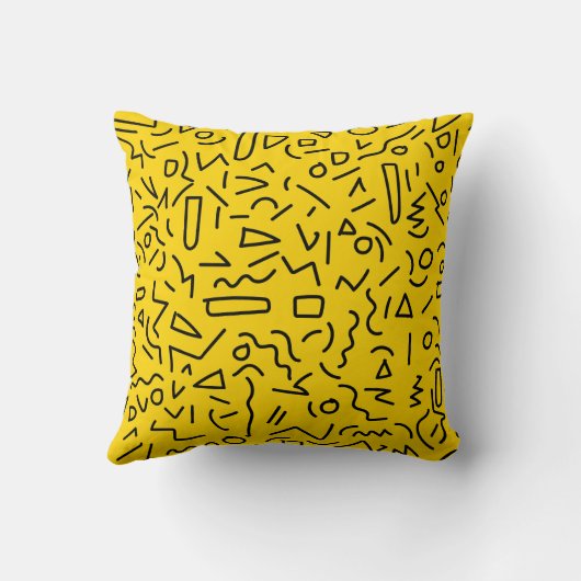 80の黄色と黒の形状と正方形 クッション (裏面)