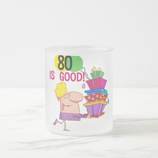 80はよい誕生日のTシャツおよびギフトです フロストグラスマグカップ (中央)