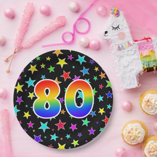 80イベントはっきりした:,おもしろい, カラフル Rainbow 80 ペーパープレート (パーティー)