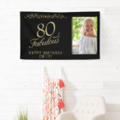 80エレガントと素晴らしい誕生日フォトブラック 横断幕 (インサイチュ)