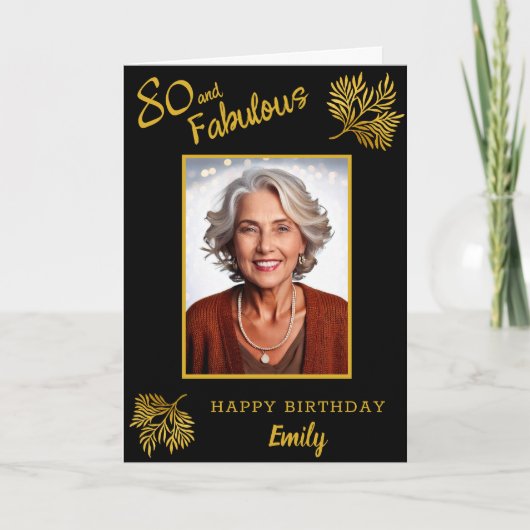 80エレガントと素晴らしい金ゴールドの葉80誕生日 カード (正面)