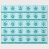 80エレガント番目の誕生日ティール（緑がかった色）ブルーグリッターとストライプ ラッピングペーパー (フラット)