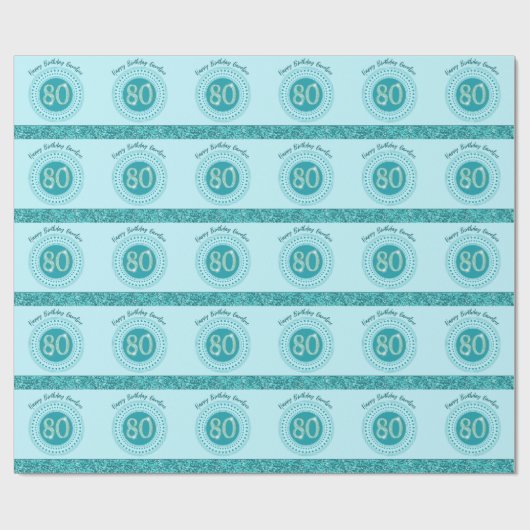 80エレガント番目の誕生日ティール（緑がかった色）ブルーグリッターとストライプ ラッピングペーパー (フラット)