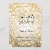 80エレガント番目の誕生日プログラム金ゴールド《写真》ぼけ味（メニュー付き） 招待状 (正面/裏面)