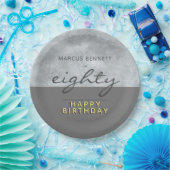 80エレガント番目の高級グレー誕生日 ペーパープレート (パーティー)