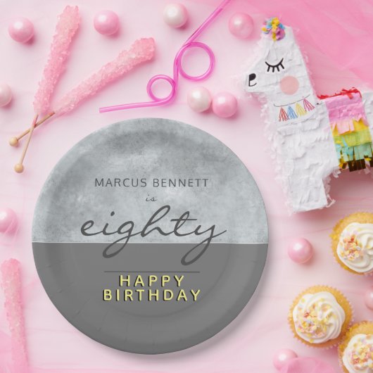 80エレガント番目の高級グレー誕生日 ペーパープレート (パーティー)