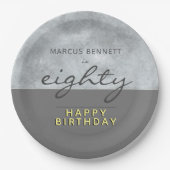 80エレガント番目の高級グレー誕生日 ペーパープレート (正面)