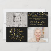 80エレガント番誕生日金ゴールドライトスクリプト2枚 招待状 (正面)