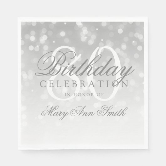80エレガント誕生日シルバー《写真》ぼけ味キラライト スタンダードランチョンナプキン (正面)